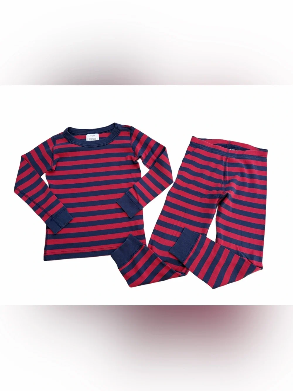 Hanna Andersson Size 110, 5, Red and Navy Striped Long John Two Piece Pajamas